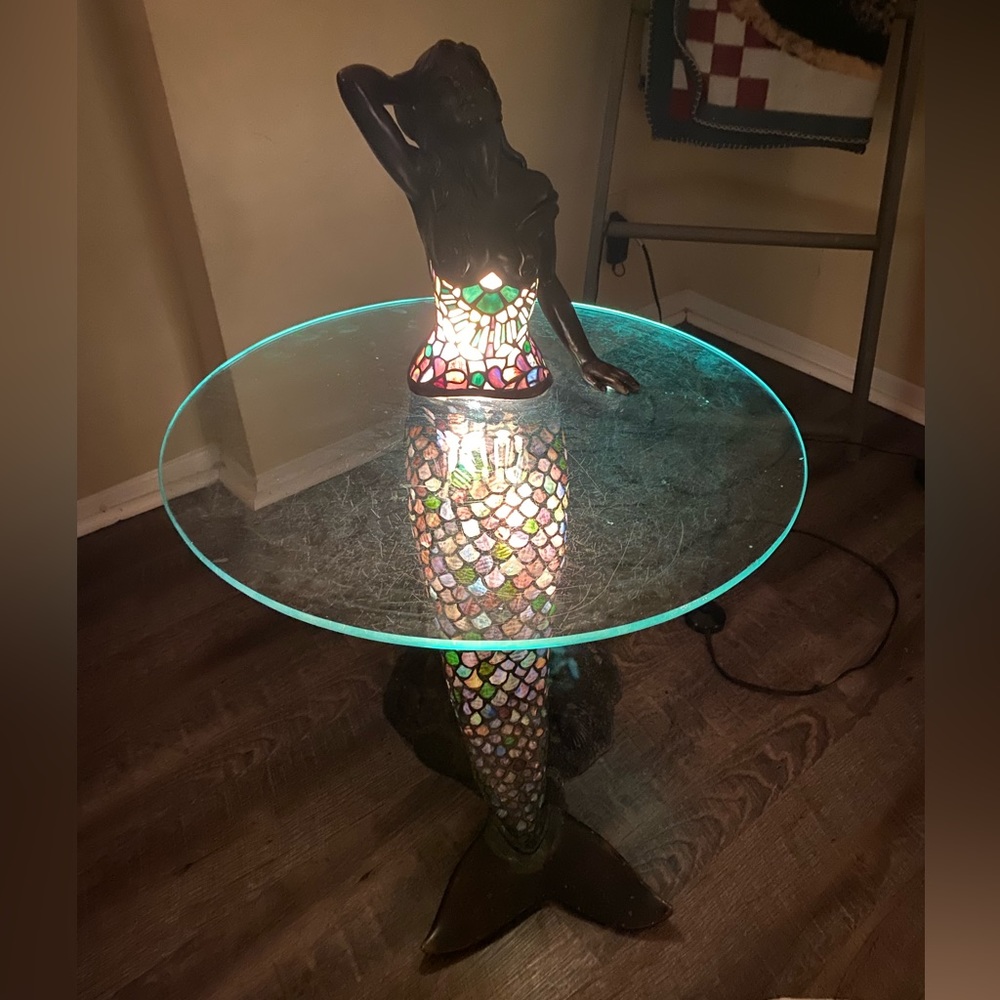 Mermaid sculpture lamp side table